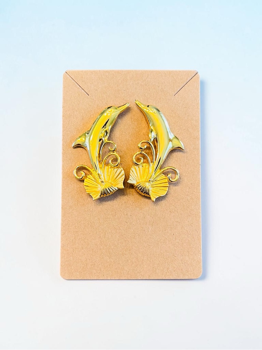 Vintage JJ Jonette Jewelry Gold-Tone Dolphin Earrings - Stamped